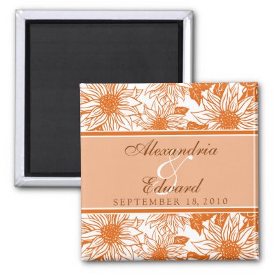 Tangerine Sunflowers Wedding Favor Magnet Gift by TheWeddingShoppe