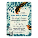 Tangerine Yellow & Black Art Deco Inspired Birds Personalized Invitations