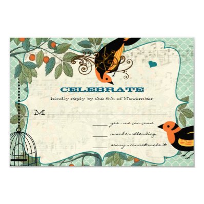Tangerine Yellow & Black Art Deco Inspired Birds Invite