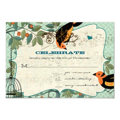 Tangerine Yellow & Black Art Deco Inspired Birds Personalized Invitation