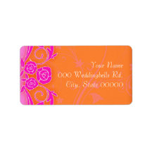 Tangering and PInk Roses Wedding Lables Personalized Address Labels