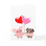 Tangled Hearts (Cartoon Pigs) greeting card