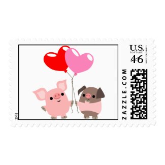 Tangled Hearts (Cartoon Pigs) postage stamp stamp