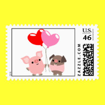 Tangled Hearts (Cartoon Pigs) postage stamp by Lioness_Graphics Tangled Hearts (Cartoon Pigs) postage stamp