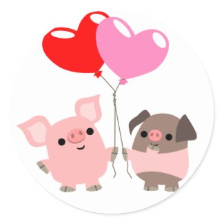 Tangled Hearts (Cartoon Pigs) sticker sticker