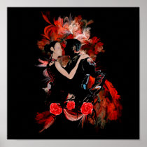 Tango dancers on red poster