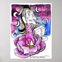 tango, mom, mother, mother's day, moons, nine, moon, love, baby, flower, modern, art, pop, fashion, woman, illustration, bonita, beauty, girl, female, ink, cool, drawing, fantasy, abstract, milonga, argentina, patricia vidour, dancer, dancing, ballroom, bandoneon, music, scabious, woodland star, lithophragma affine, reality television, tuberose, Poster with custom graphic design