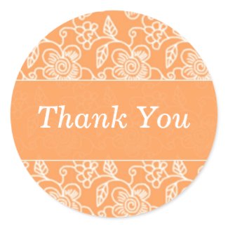 Tangy Orange Floral Swirls Thank You Stickers sticker