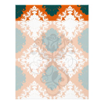 tangy orange teal white damask pattern letterhead template