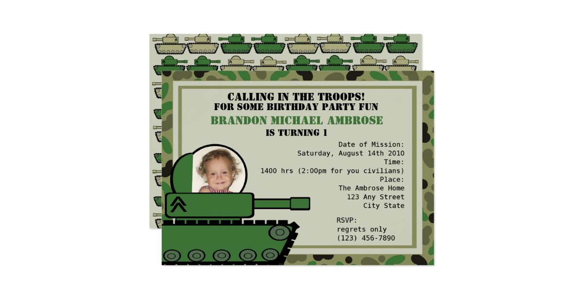 Tank Party Birthday/ Photo Card Zazzle