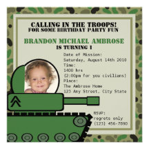 Tank Party Birthday/ Photo Personalized Announcement