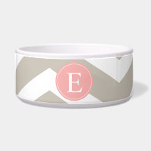 Tank Peach Pink Chevron Monogram Dog Water Bowl