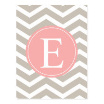 Tank Peach Pink Chevron Monogram Postcard