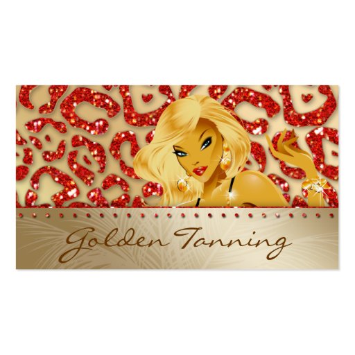Tanning Business Card Blonde Leopard Orange Gold (front side)