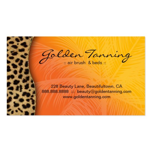 Tanning Business Card Blonde Leopard Orange Yellow (back side)