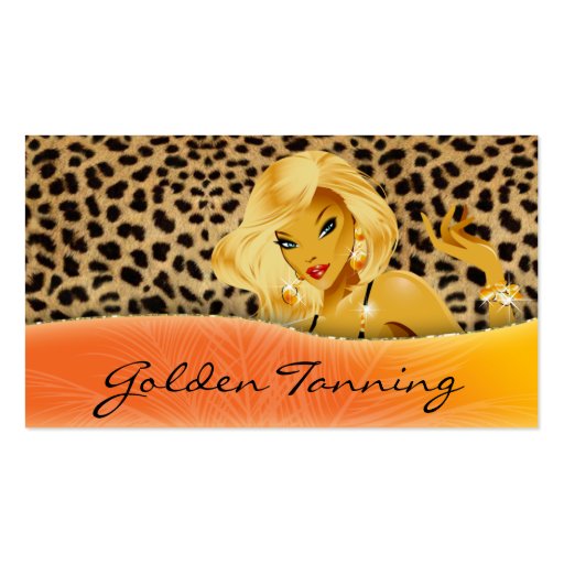 Tanning Business Card Blonde Leopard Orange Yellow (front side)