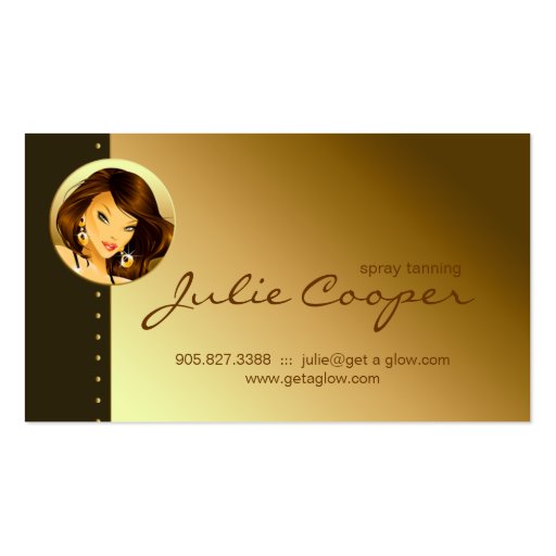 Tanning Business Card Gold Woman Dark (back side)