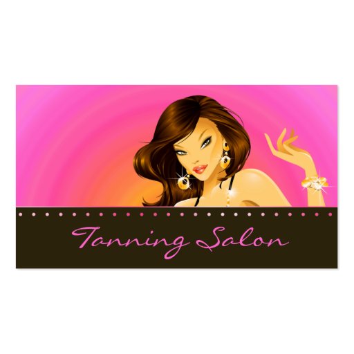 Tanning Business Card Pink Orange Woman Dark (front side)