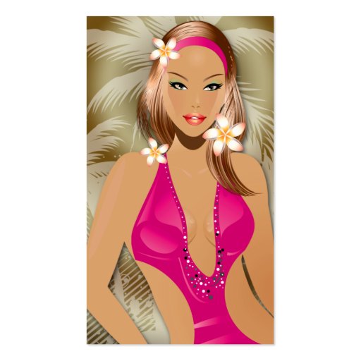 Tanning Business Card Pink Woman Gold (front side)