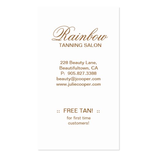 Tanning Business Card Pink Woman Gold (back side)