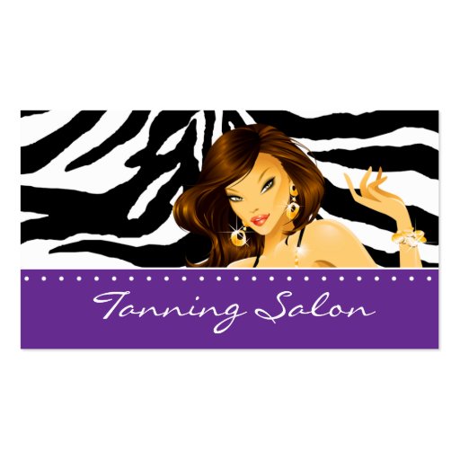 Tanning Business Card Purple Woman Dark (front side)