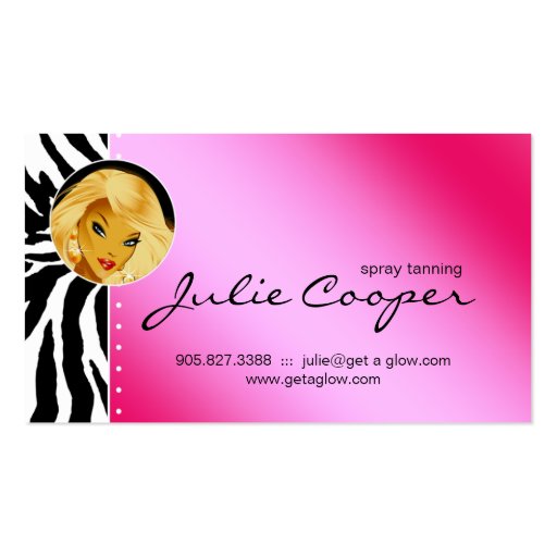 Tanning Business Card Red Pink Blonde Woman (back side)
