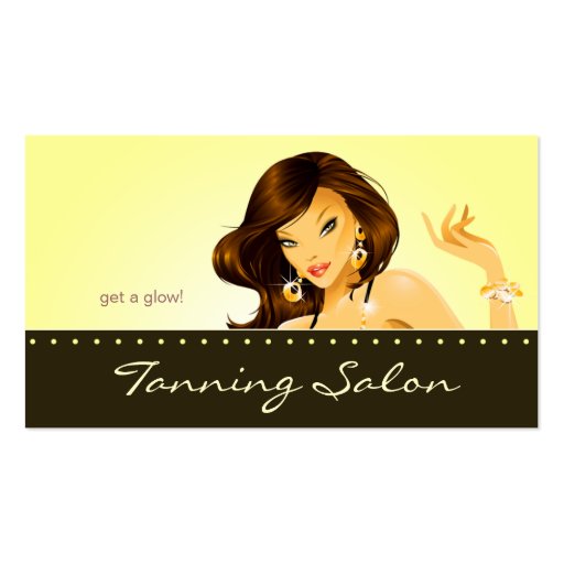 Tanning Business Card Yellow Woman Dark 3 (front side)