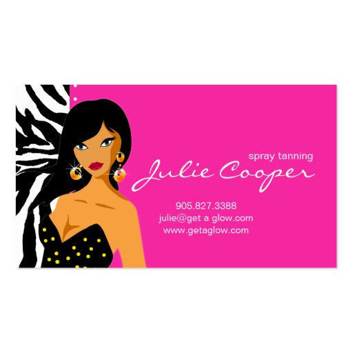 Tanning Business Card Zebra Ethnic Woman Pink (back side)