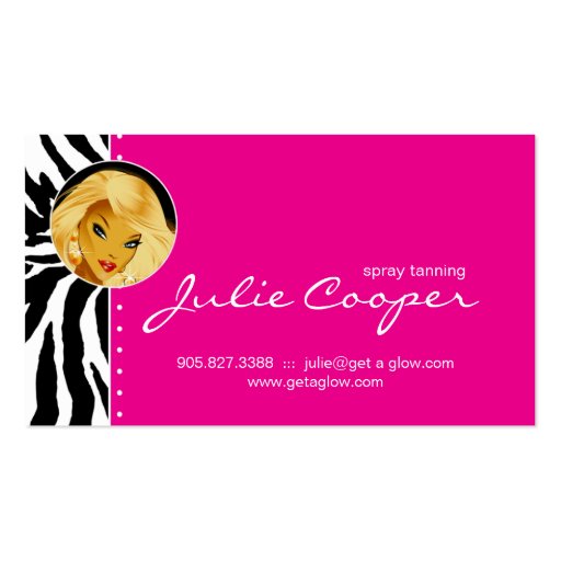 Tanning Business Card Zebra Woman Blonde Pink (back side)