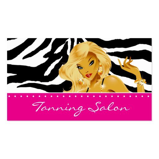 Tanning Business Card Zebra Woman Blonde Pink (front side)