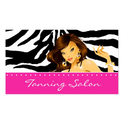 Tanning Business Card Zebra Woman Dark Pink (front side)
