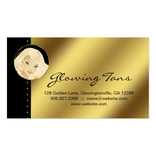 Tanning Salon Pretty Blonde Woman Gold Business Cards (back side)