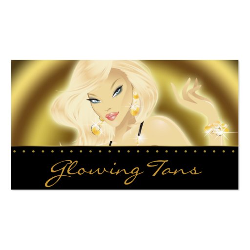 Tanning Salon Pretty Blonde Woman Gold Business Cards (front side)