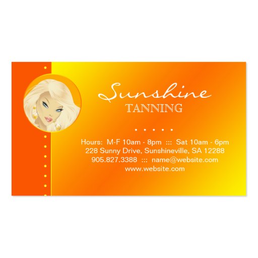 Tanning Salon Pretty Blonde Woman Orange Business Card Template (back side)