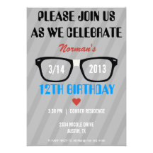 Taped Geek Glasses & Hearts Boy Birthday Invite