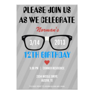 Taped Geek Glasses & Hearts Boy Birthday Invite