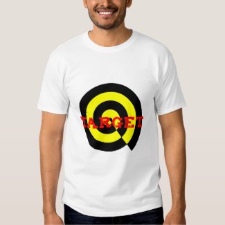 Target in red black yellow on men's t-shirt