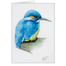 Tarjeta azul de la bella arte del martín pescador