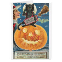 Tarjeta de felicitación del gato negro de Hallowee