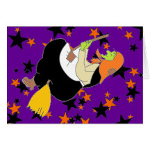 Tarjeta de Halloween del vuelo de la bruja