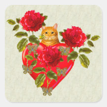 Tarjeta del día de San Valentín del gato del gatit Pegatina Cuadradas Personalizada