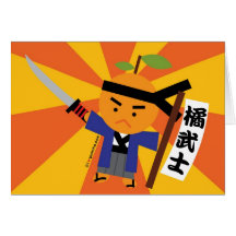 Tarjeta en blanco del samurai de la mandarina
