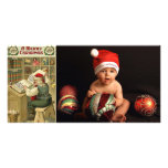 tarjetas de la foto de la lista de santa del vinta tarjetas fotográficas personalizadas