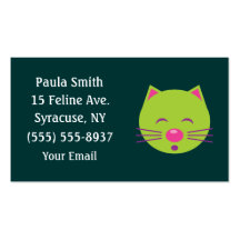 Tarjetas de visita verdes soñolientas del gato