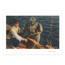 Tarpon Springs, FL - View of Diver Ascending Boa Postcard