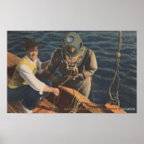 Tarpon Springs, FL - View of Diver Ascending Boa Poster