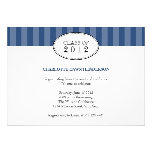 Tasteful blue stripe graduation class invitation