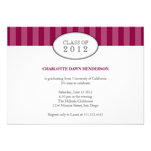 Tasteful maroon stripe graduation class invitation