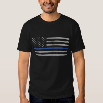 Tattered Distressed Thin Blue Line Flag Tee Shirt