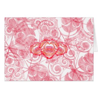 Tattered Heart Design Over Red Spirals and Stars Card